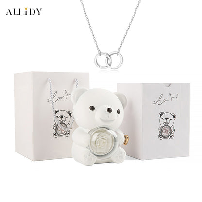 Eternal Rose Teddy Bear with Engraved Necklace