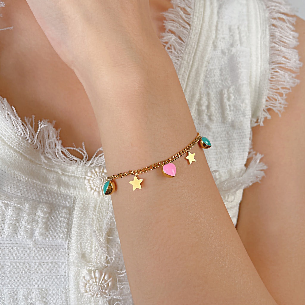 Trendy INS Style Charm Bracelet for Women – Stainless Steel Butterfly, Star, Flower Zircon Charms, Adjustable Titanium Jewelry