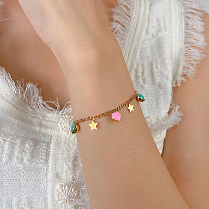 Trendy INS Style Charm Bracelet for Women – Stainless Steel Butterfly, Star, Flower Zircon Charms, Adjustable Titanium Jewelry