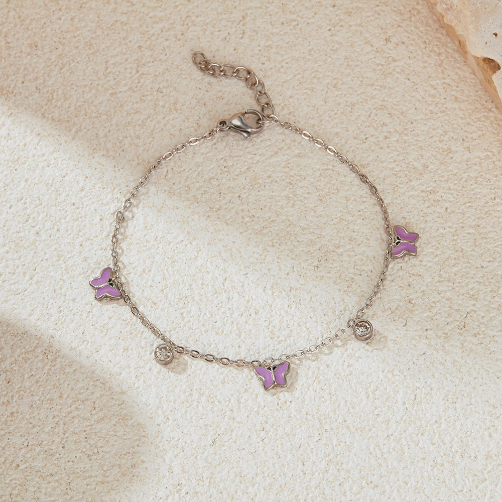 Trendy INS Style Charm Bracelet for Women – Stainless Steel Butterfly, Star, Flower Zircon Charms, Adjustable Titanium Jewelry