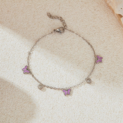 Trendy INS Style Charm Bracelet for Women – Stainless Steel Butterfly, Star, Flower Zircon Charms, Adjustable Titanium Jewelry