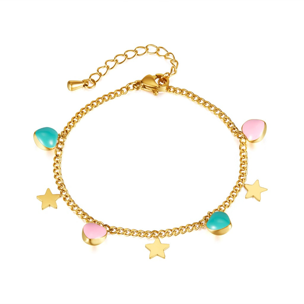 Trendy INS Style Charm Bracelet for Women – Stainless Steel Butterfly, Star, Flower Zircon Charms, Adjustable Titanium Jewelry