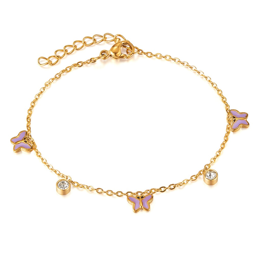 Trendy INS Style Charm Bracelet for Women – Stainless Steel Butterfly, Star, Flower Zircon Charms, Adjustable Titanium Jewelry