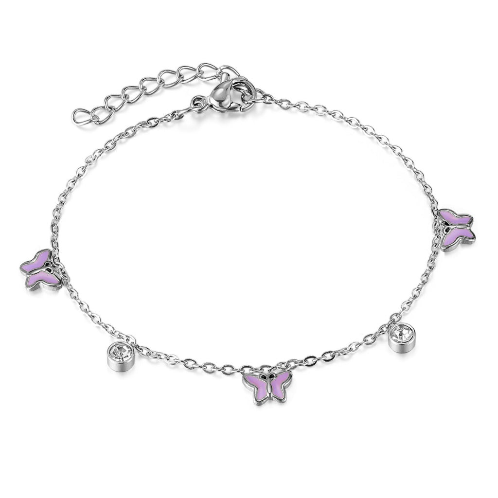 Trendy INS Style Charm Bracelet for Women – Stainless Steel Butterfly, Star, Flower Zircon Charms, Adjustable Titanium Jewelry