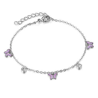 Trendy INS Style Charm Bracelet for Women – Stainless Steel Butterfly, Star, Flower Zircon Charms, Adjustable Titanium Jewelry