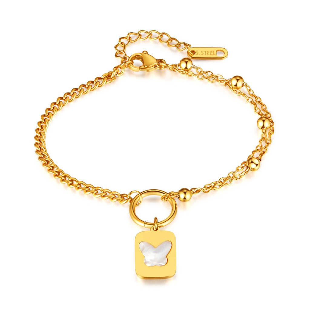 Trendy INS Style Charm Bracelet for Women – Stainless Steel Butterfly, Star, Flower Zircon Charms, Adjustable Titanium Jewelry
