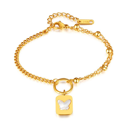 Trendy INS Style Charm Bracelet for Women – Stainless Steel Butterfly, Star, Flower Zircon Charms, Adjustable Titanium Jewelry
