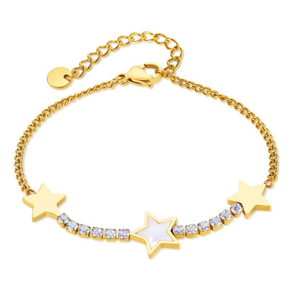 Trendy INS Style Charm Bracelet for Women – Stainless Steel Butterfly, Star, Flower Zircon Charms, Adjustable Titanium Jewelry