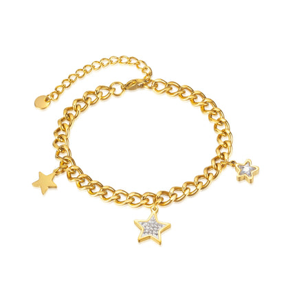 Trendy INS Style Charm Bracelet for Women – Stainless Steel Butterfly, Star, Flower Zircon Charms, Adjustable Titanium Jewelry