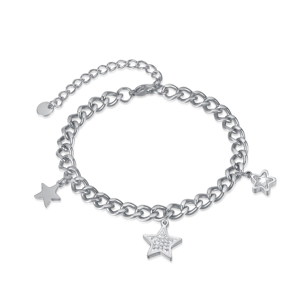 Trendy INS Style Charm Bracelet for Women – Stainless Steel Butterfly, Star, Flower Zircon Charms, Adjustable Titanium Jewelry