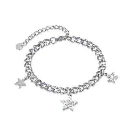 Trendy INS Style Charm Bracelet for Women – Stainless Steel Butterfly, Star, Flower Zircon Charms, Adjustable Titanium Jewelry