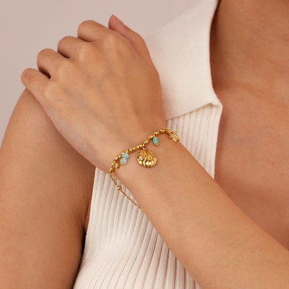 INS Style Ocean-Inspired Bracelet for Women – Stainless Steel Shell & Colorful Stone Charm, Minimalist Titanium Jewelry