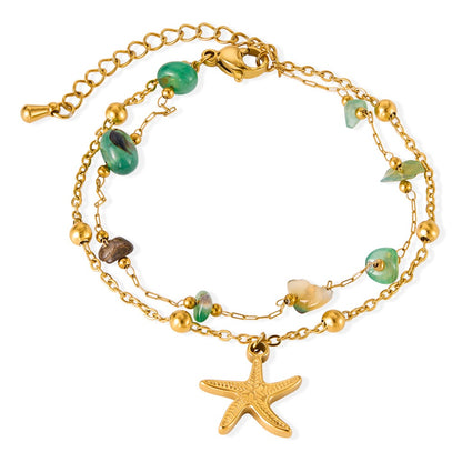 INS Style Ocean-Inspired Bracelet for Women – Stainless Steel Shell & Colorful Stone Charm, Minimalist Titanium Jewelry