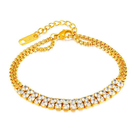 INS Style Dainty Stainless Steel Bracelet for Women – Minimalist Titanium Steel Jewelry with Sparkling Zircon