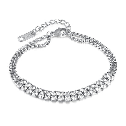 INS Style Dainty Stainless Steel Bracelet for Women – Minimalist Titanium Steel Jewelry with Sparkling Zircon