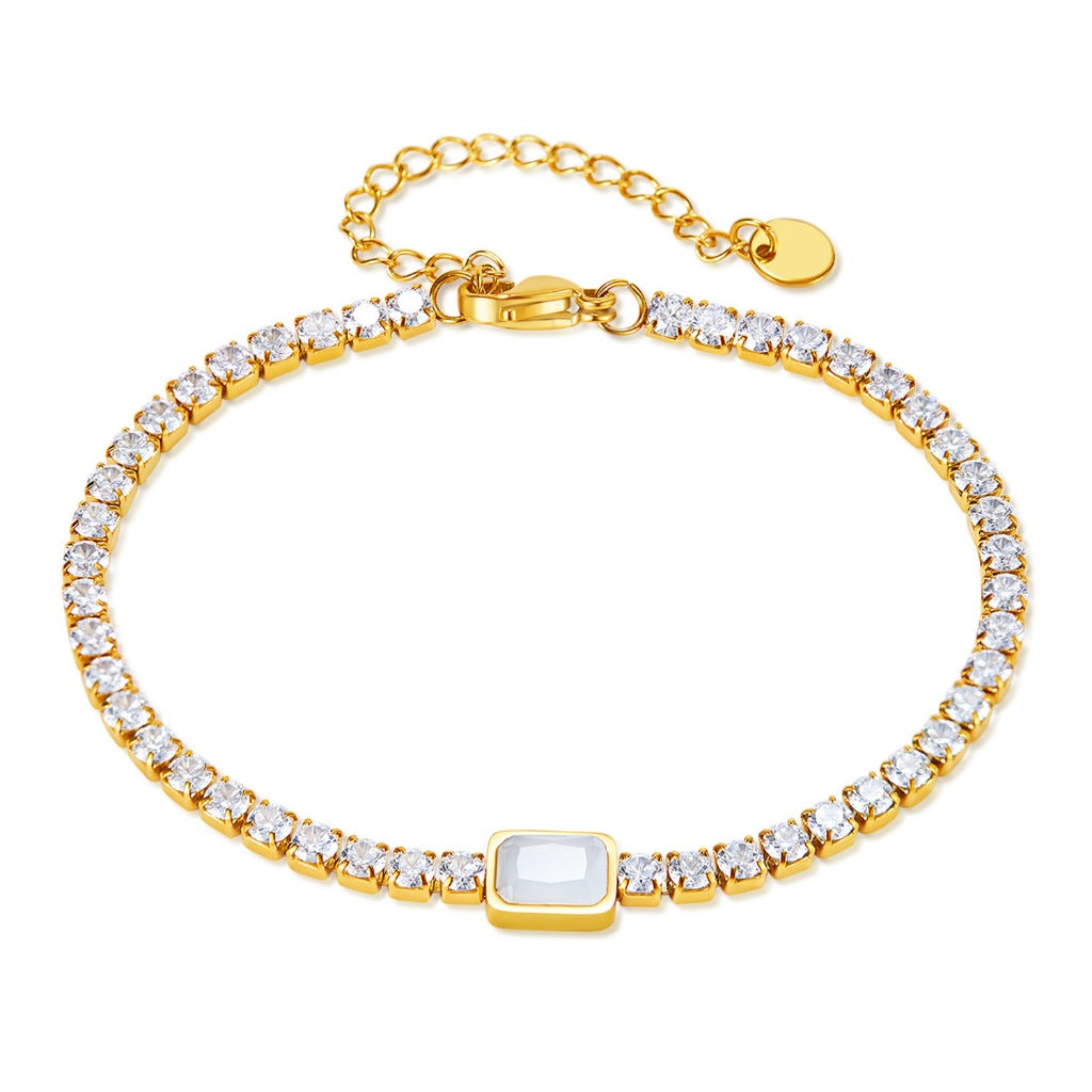 INS Style Dainty Stainless Steel Bracelet for Women – Minimalist Titanium Steel Jewelry with Sparkling Zircon