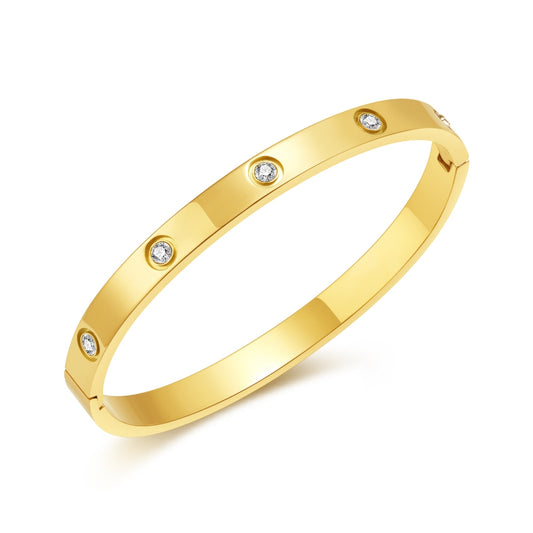 INS Style Zircon Cuff Bracelet for Women – Minimalist Titanium Steel Bangle, Small-Batch Chic Stainless Steel Jewelry