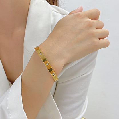 INS Style Zircon Cuff Bracelet for Women – Minimalist Titanium Steel Bangle, Small-Batch Chic Stainless Steel Jewelry