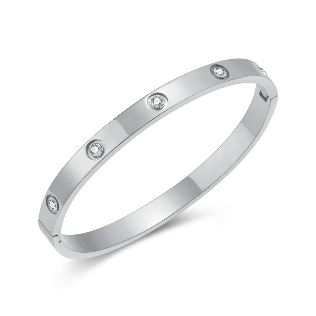 INS Style Zircon Cuff Bracelet for Women – Minimalist Titanium Steel Bangle, Small-Batch Chic Stainless Steel Jewelry