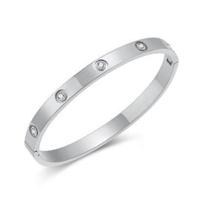 INS Style Zircon Cuff Bracelet for Women – Minimalist Titanium Steel Bangle, Small-Batch Chic Stainless Steel Jewelry