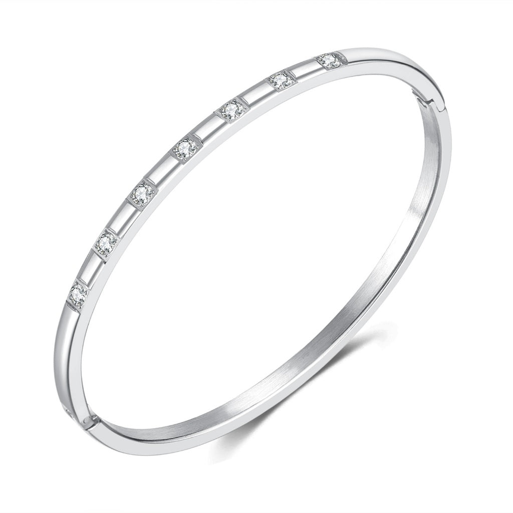 INS Style Zircon Cuff Bracelet for Women – Minimalist Titanium Steel Bangle, Small-Batch Chic Stainless Steel Jewelry