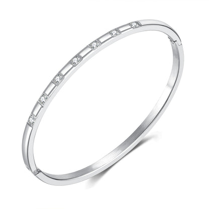 INS Style Zircon Cuff Bracelet for Women – Minimalist Titanium Steel Bangle, Small-Batch Chic Stainless Steel Jewelry