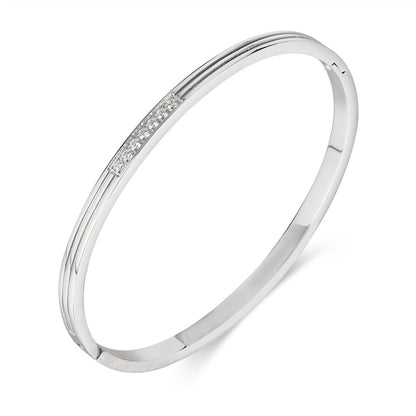 INS Style Zircon Cuff Bracelet for Women – Minimalist Titanium Steel Bangle, Small-Batch Chic Stainless Steel Jewelry