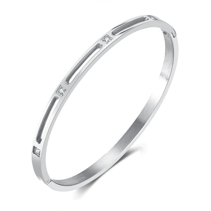INS Style Zircon Cuff Bracelet for Women – Minimalist Titanium Steel Bangle, Small-Batch Chic Stainless Steel Jewelry