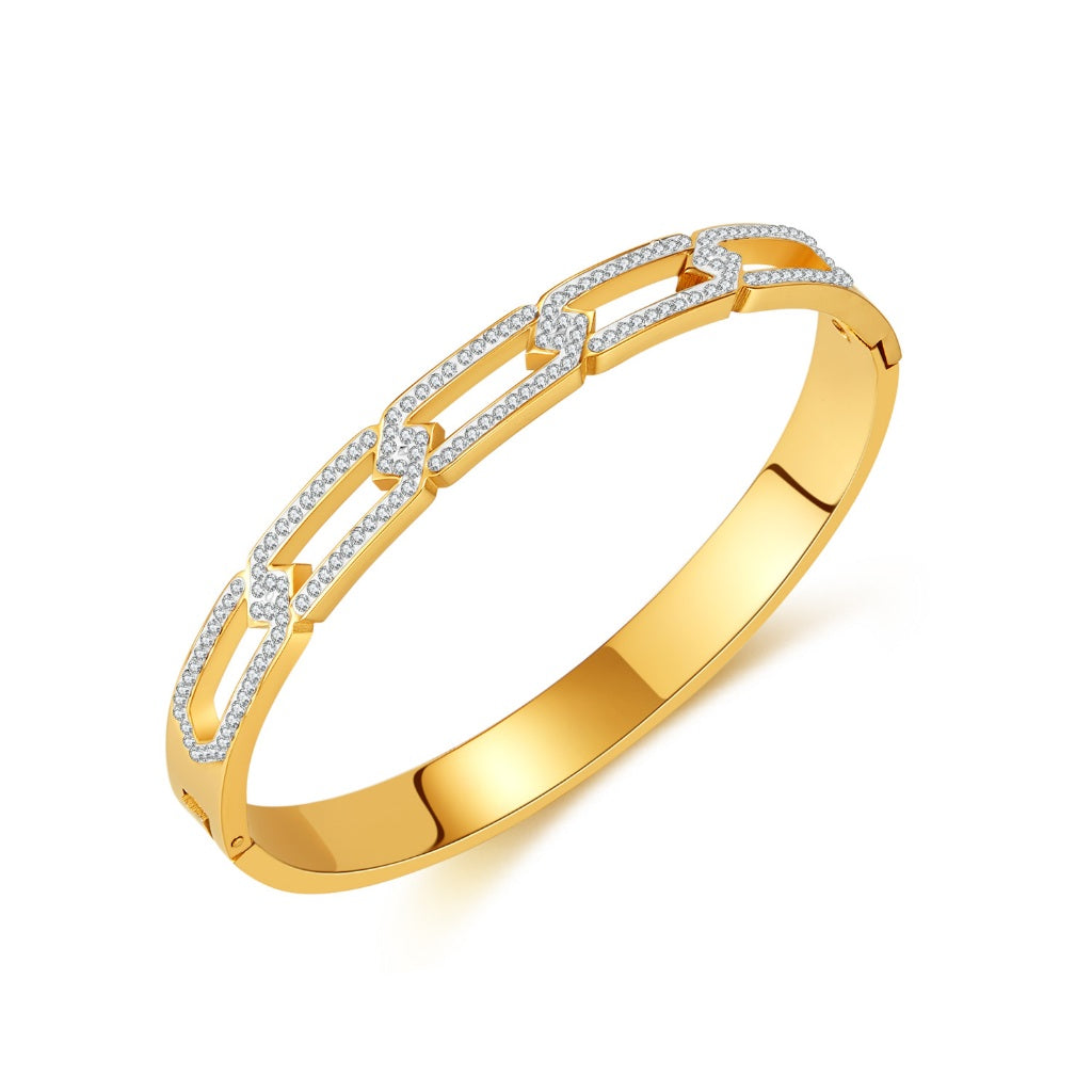 INS Style Zircon Cuff Bracelet for Women – Minimalist Titanium Steel Bangle, Small-Batch Chic Stainless Steel Jewelry