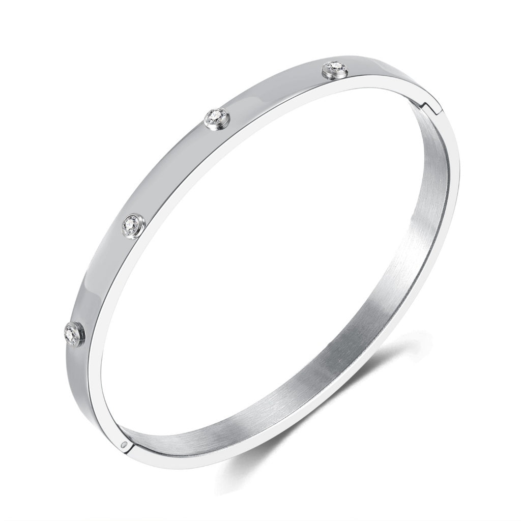 INS Style Zircon Cuff Bracelet for Women – Minimalist Titanium Steel Bangle, Small-Batch Chic Stainless Steel Jewelry