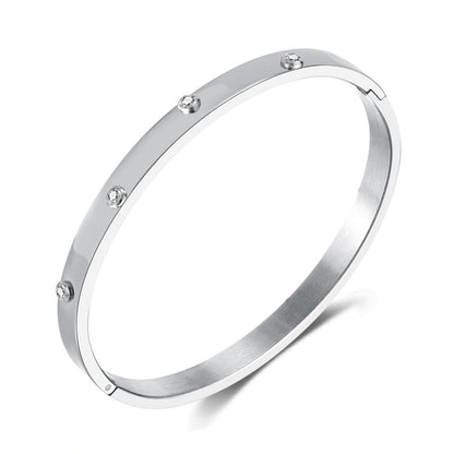INS Style Zircon Cuff Bracelet for Women – Minimalist Titanium Steel Bangle, Small-Batch Chic Stainless Steel Jewelry