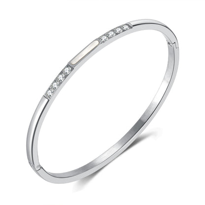 INS Style Zircon Cuff Bracelet for Women – Minimalist Titanium Steel Bangle, Small-Batch Chic Stainless Steel Jewelry