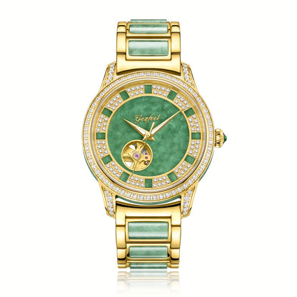 1pc Hollow Automatic Mechanical Watch With Rhinestone-studded, Fashionable Wristwatch