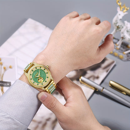 1pc Hollow Automatic Mechanical Watch With Rhinestone-studded, Fashionable Wristwatch