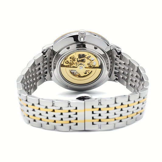 [BLUO Sleek Mechanical Watch] BLUO Men's Sleek Ultra-Thin Automatic Mechanical Watch - Stainless Steel Business Casual Style with Hollow Pixiu Dial - Autumn