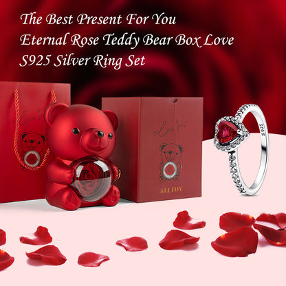 Rose Bear Jewelry Box 925 Silver Heart Series Simple Ring