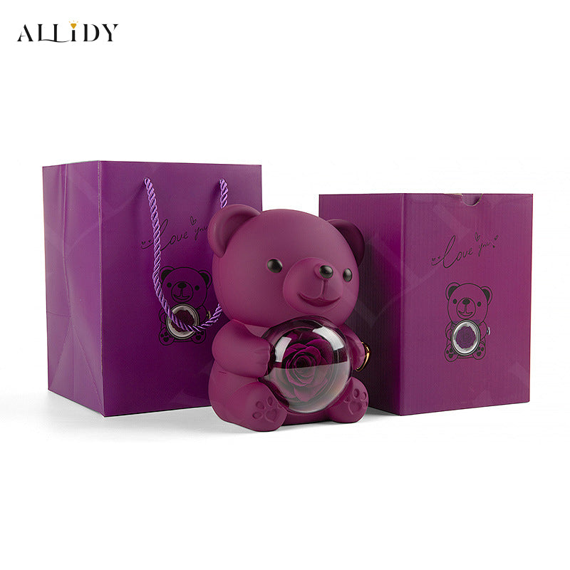 Preserved Rose Teddy Bear Jewelry Storage Gift Box