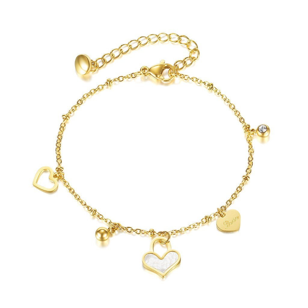 Boho Natural Stone Heart Bracelet for Women – Colorful Titanium Steel Ethnic Style Adjustable Fashion Jewelry