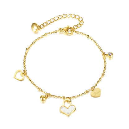 Boho Natural Stone Heart Bracelet for Women – Colorful Titanium Steel Ethnic Style Adjustable Fashion Jewelry