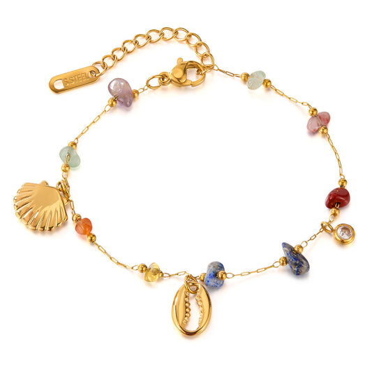 INS Style Ocean-Inspired Bracelet for Women – Stainless Steel Shell & Colorful Stone Charm, Minimalist Titanium Jewelry